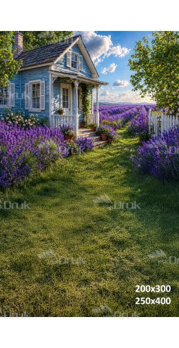 Tło fotograficzne „Lawendowy domek w letnim ogrodzie” | 4208